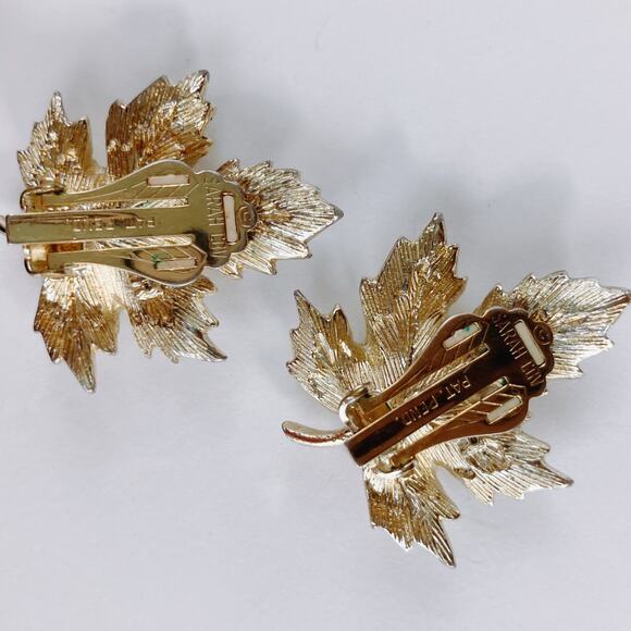 VTG Signed Sarah Coventry Mid Century Leaf Clip On Earrings Gold Silver Tone - Picture 7 of 12